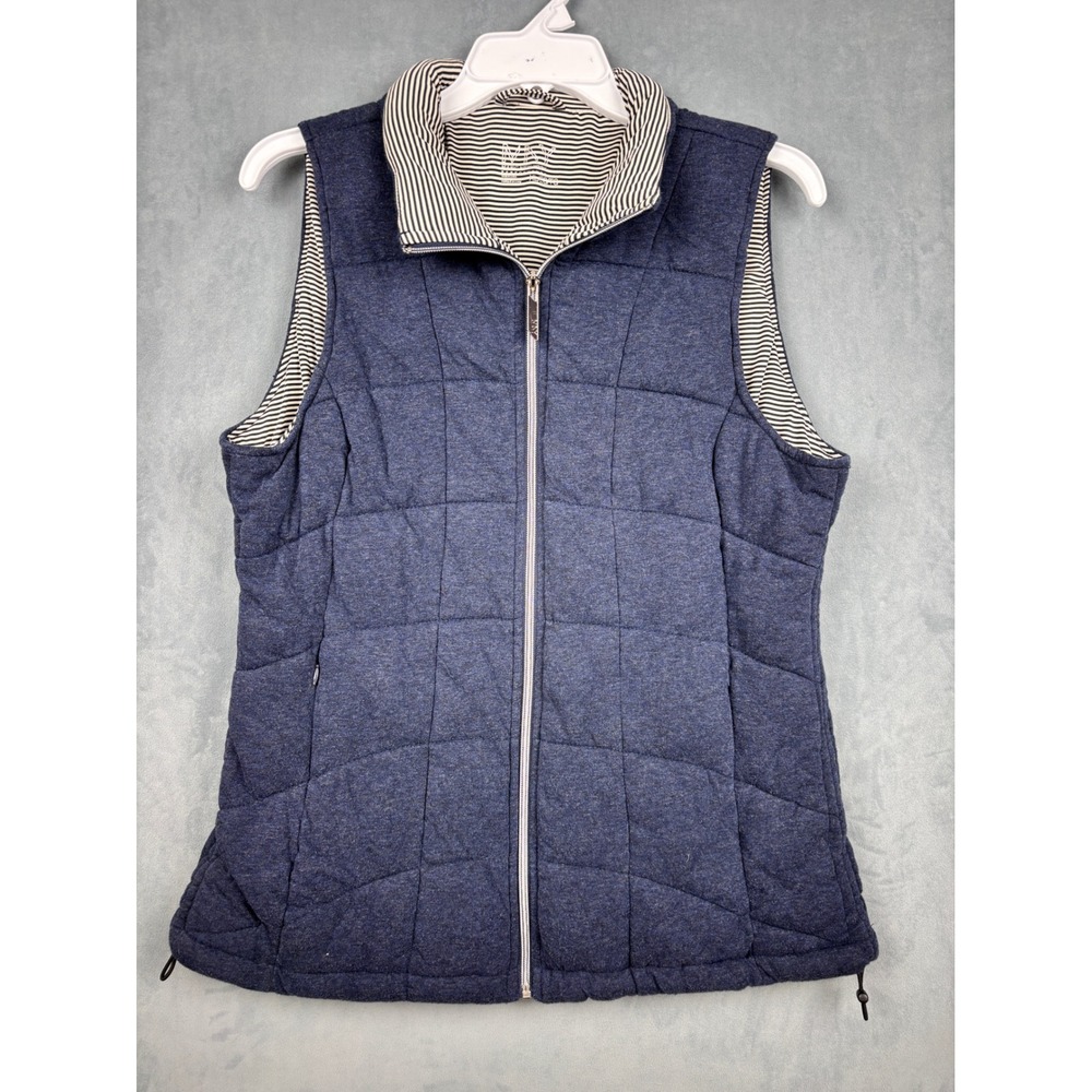 Marc New York Performance Women XL Blue Quilted Vest Striped Lining Full Zip